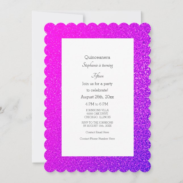15th Birthday Quinceanera Pink Magenta Purple 2024 Invitation (Front)