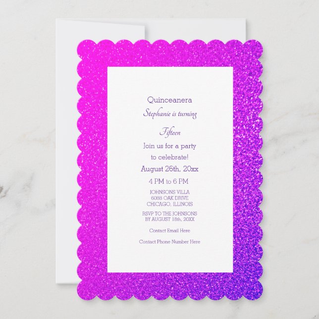 15th Birthday Quinceanera Pink Magenta Purple Cool Invitation (Front)