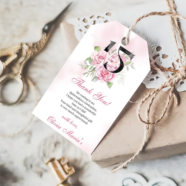 15th Birthday Quinceanera Rustic Floral Gift Tags (Creator Uploaded)