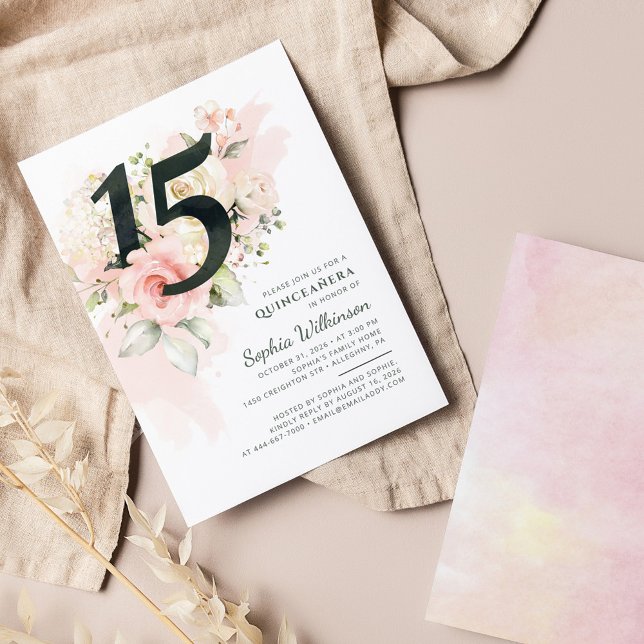 15th Birthday Quinceanera Rustic Floral Modern Invitation (Creator Uploaded)