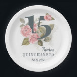 15th Birthday Quinceanera Rustic Floral Paper Plate<br><div class="desc">Cute modern yet elegant Quinceañera Mis Quince Anos birthday party supplies. Featuring a rustic floral olive green and pink colours design and template that can be easily edited and the text replaced with your own details by clicking the "Personalise" button. For further customisation, please click the "Customise Further" link and...</div>