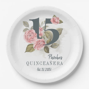 15th Birthday Quinceanera Rustic Floral Paper Plate