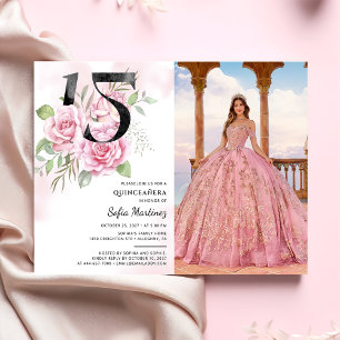 15th Birthday Quinceanera Rustic Floral Photo Invitation