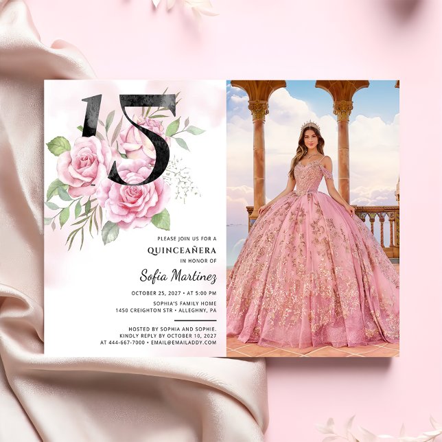 15th Birthday Quinceanera Rustic Floral Photo Invitation (Creator Uploaded)