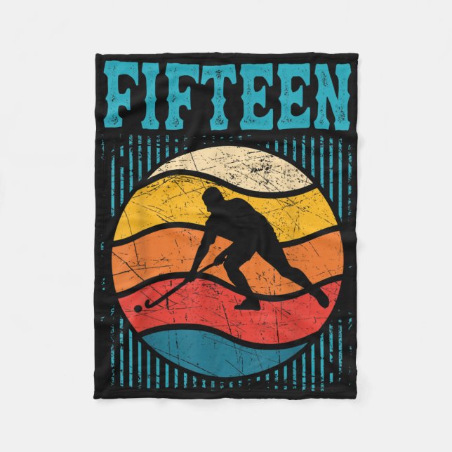 15th Birthday Retro Field Hockey 15 Years Old Boy  Fleece Blanket (Front)