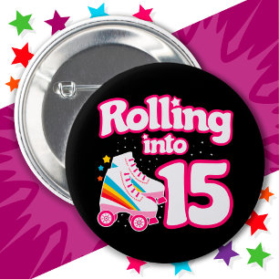 15th Birthday Roller Skating 15 Years Old Skate 6 Cm Round Badge