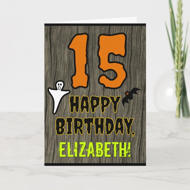 15th Birthday: Spooky Halloween Theme, Custom Name Card (Front)