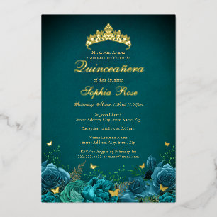 15th Birthday Teal Floral Butterfly Quinceanera