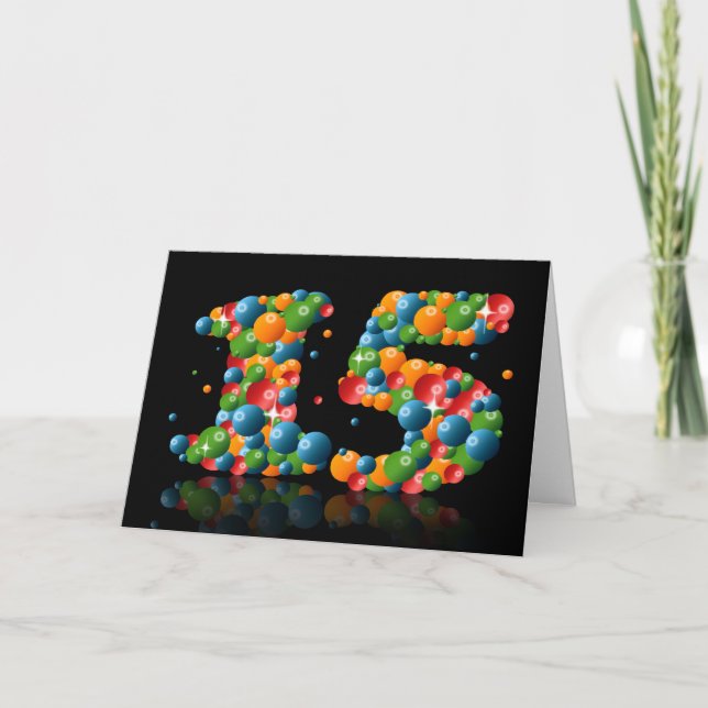 15th birthday with numbers formed from balls card (Front)