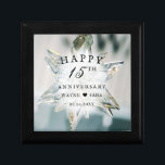 15th Black   White Crystal Wedding Anniversary Gift Box<br><div class="desc">White lace  on black background announces the celebration of a happy 15 years together. A crystal gift is traditional for this wedding anniversary milestone. Whetherfamous Irish crystal or another,  this traditional gift is beautiful and lasting.

The colours of black and white are romantic,  as well as elegant and sophisticated.</div>