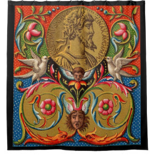 15th century print Caesar birds flowers etc Shower Curtain