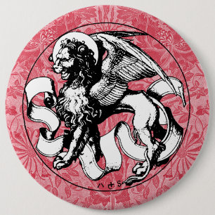 15th Century St Mark's Emblem Winged Lion 6 Cm Round Badge