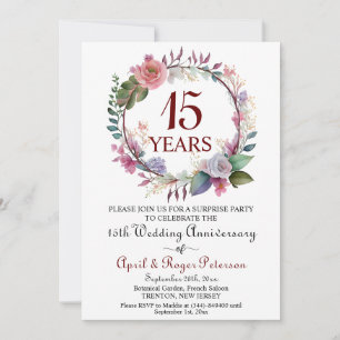 15th Crystal Surprise Wedding Anniversary Floral Invitation