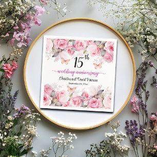 15th Crystal Wedding Anniversary Blush Roses Napkin
