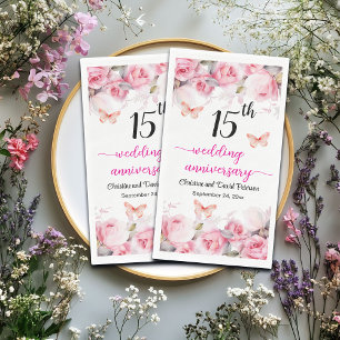 15th Crystal Wedding Anniversary Blush Roses Napkin