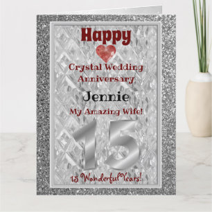 15th Crystal Wedding Anniversary Card For Wife