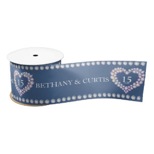 15th crystal wedding anniversary custom heart satin ribbon