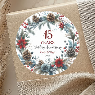 15th Crystal Wedding Anniversary Elegant Winter Classic Round Sticker