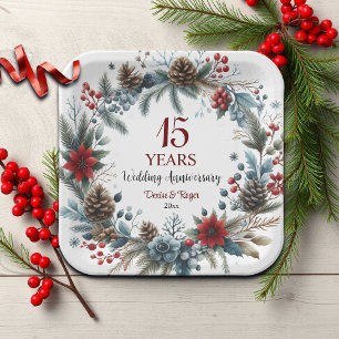 15th Crystal Wedding Anniversary Elegant Winter Paper Plate