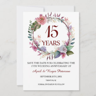 15th Crystal Wedding Anniversary Floral Save The Date