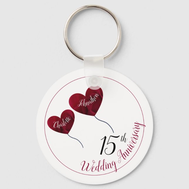 15th Crystal wedding anniversary heart balloons Key Ring (Front)