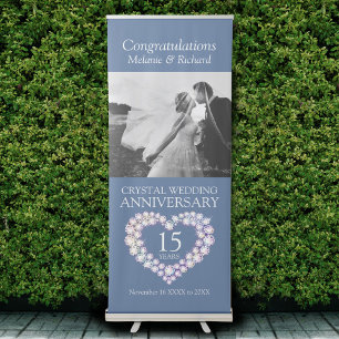 15th crystal wedding anniversary photo heart retractable banner