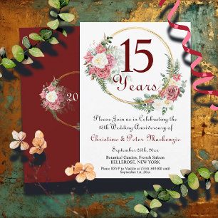 15th Crystal Wedding Anniversary Roses Gold Frame Invitation