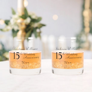15th Crystal Wedding Anniversary Whiskey Glass