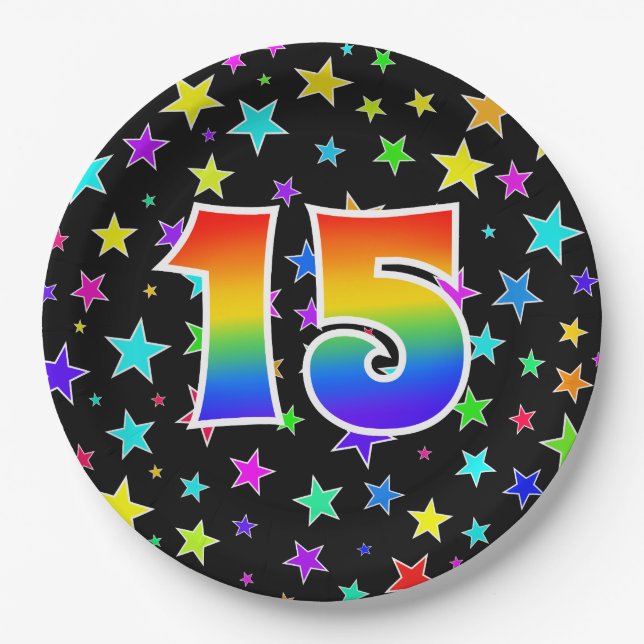 15th Event: Bold, Fun, Colourful Rainbow 15 Paper Plate (Front)