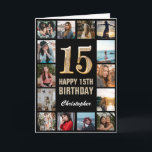 15th Happy Birthday Black and Gold Photo Collage Card<br><div class="desc">15th Happy Birthday Black and Gold Photo Collage Birthday Card. For further customisation,  please click the "Customise it" button and use our design tool to modify this template.</div>