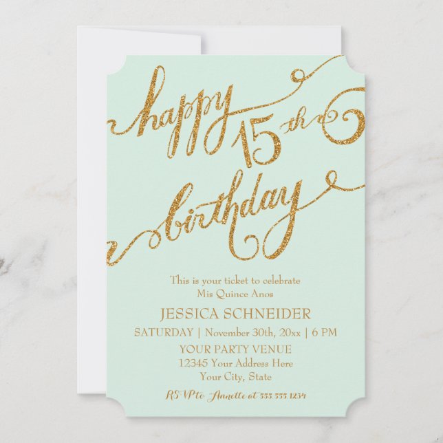 15th Mis Quince Anos, Quinceanera Birthday Ticket Invitation (Front)