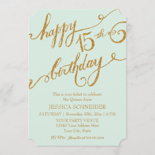 15th Mis Quince Anos, Quinceanera Birthday Ticket Invitation