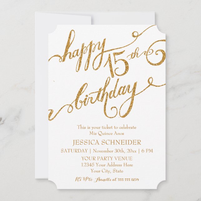 15th Mis Quince Anos, Quinceanera Birthday Ticket Invitation (Front)