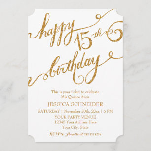 15th Mis Quince Anos, Quinceanera Birthday Ticket Invitation