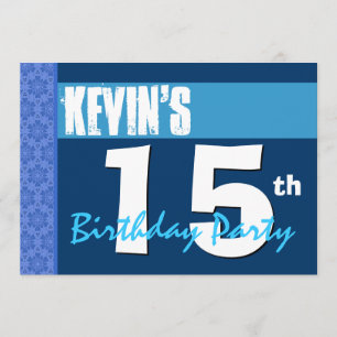 15th Modern Blue Teen Birthday Party Invitation