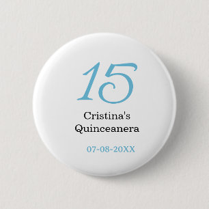 15th quinceanera birthday blue black bold letter n 6 cm round badge