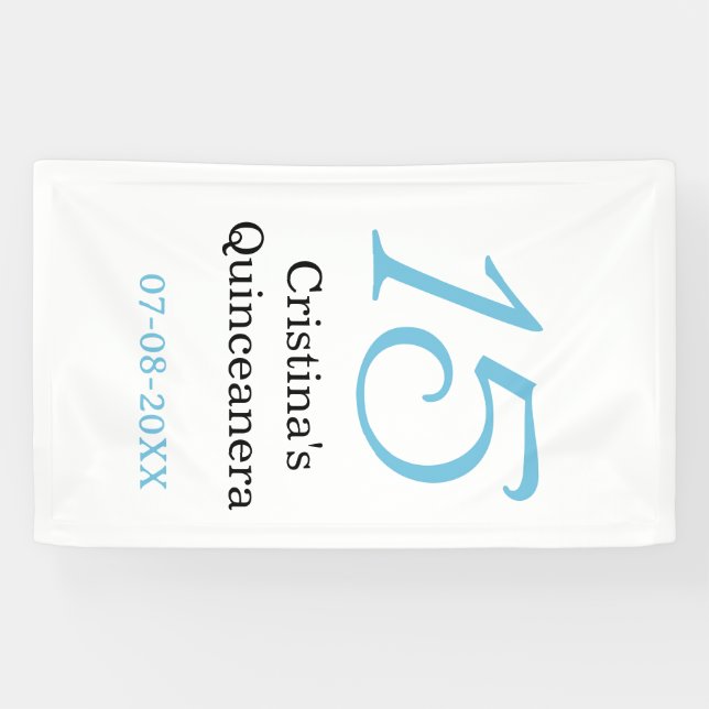 15th quinceanera birthday blue black bold letter n banner (Horizontal)