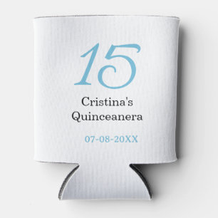 15th quinceanera birthday blue black bold letter n can cooler