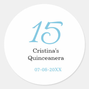15th quinceanera birthday blue black bold letter n classic round sticker