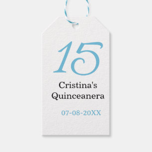 15th quinceanera birthday blue black bold letter n gift tags