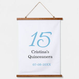 15th quinceanera birthday blue black bold letter n hanging tapestry