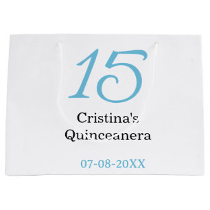 15th quinceanera birthday blue black bold letter n large gift bag
