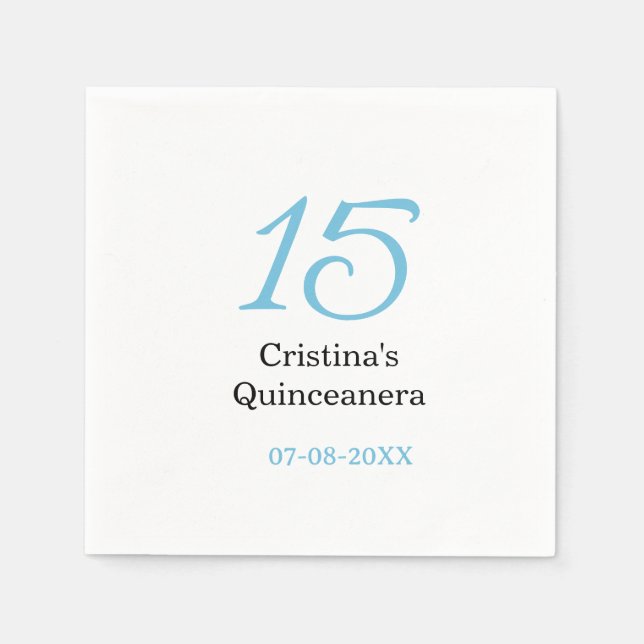 15th quinceanera birthday blue black bold letter n napkin (Front)