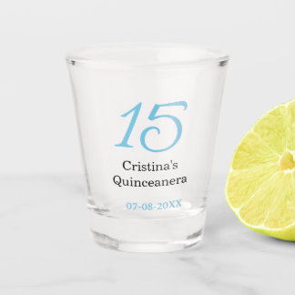 15th quinceanera birthday blue black bold letter n shot glass