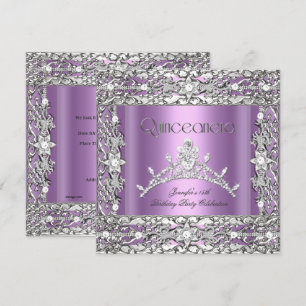 15th Quinceanera Birthday Party Lilac Tiara Invitation