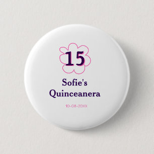 15th quinceanera happy birthday pink purple date 6 cm round badge