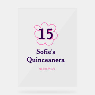 15th quinceanera happy birthday pink purple date acrylic sign