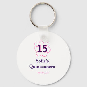 15th quinceanera happy birthday pink purple date key ring