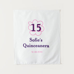 15th quinceanera happy birthday pink purple date tapestry