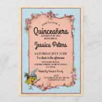 15th Quinceanera Party Wonderland Rabbit Invite